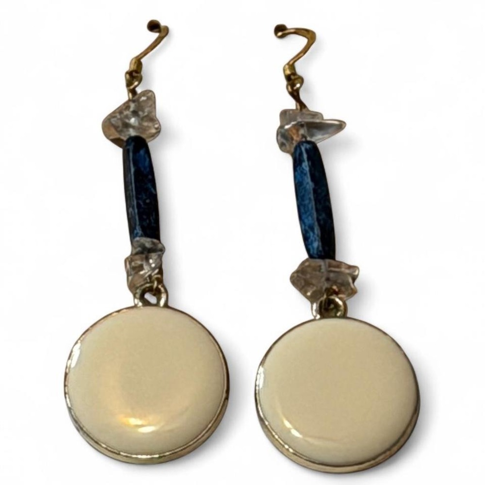 Mixed Media Gold &‎ Blue Dangle Earrings